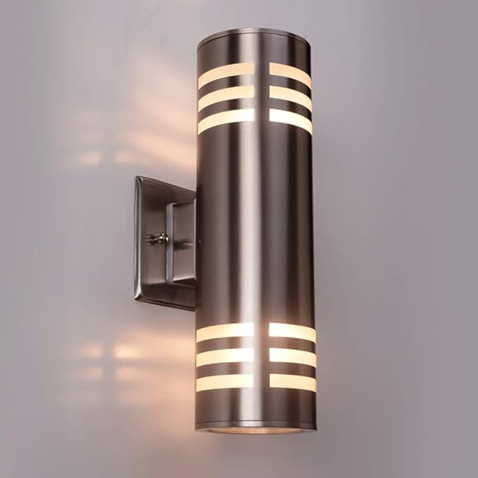 Outdoor Wall SconceCylinder Porch Wall Light with Stainless Steel 304 and Toughened GlassWaterproof Up Down Light for Garden Patio Bedroom Living Room (Silver13 HeightNo Bulbs)