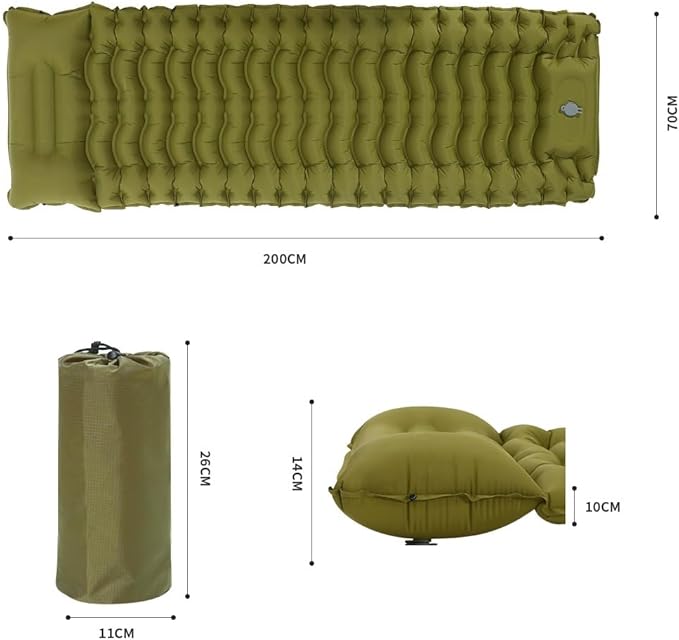 Enlarged and thickened air Sleeping Mats for camping (78.75 x 27.55 X 3.93 inches) 330lbs load capacity quick inflation in 25 seconds at maximum speed low noise TPU coated(Military Green)