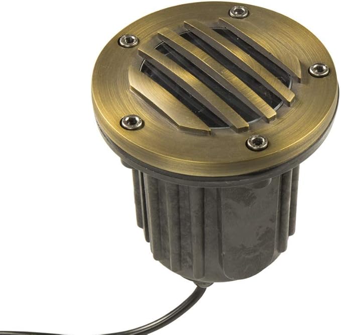 12V Brass In-Ground Well Light (Grated Top) with 5W 2700K Warm White MR16 LED Bulb for Low Voltage Landscape Lighting of Outdoor Pathway Garden Shrubs Columns or Trees