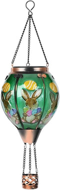 Hot Air Balloon Solar Lantern - Butterfly Stained Glass Lantern Simulated Flickering &amp Dancing Flame Outdoor Hanging Yard Light Waterproof IP65 for Patio Lawn Porch Decor Gift