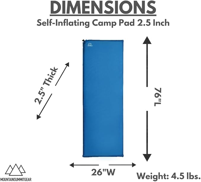 MOUNTAIN SUMMIT GEAR Self-Inflating Camp Pad - 2.5 Inches Thick (Air Mattress Camping Accessory Made by Caddis Sports)