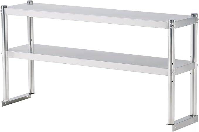 Stainless Steel Shelf 2 Tier Stainless Overshelf for Kitchen Prep Work Table 12 x 48 Inches Adjustable Commercial Steel Table OverShelf for Kitchen Restaurant Bar Utility Room Garage