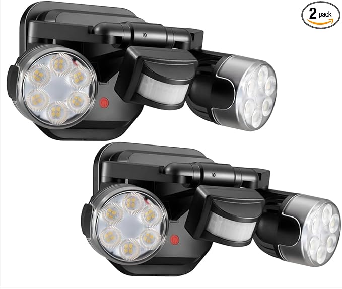 OREiN Motion Sensor Outdoor Security Lights Dual-Head Adjustable LED Flood Lights 3 Modes (Motion/Manual/Dusk to Dawn) 150W Equivalent 5000K IP65 Waterproof Hardwired Black (2 Pack)