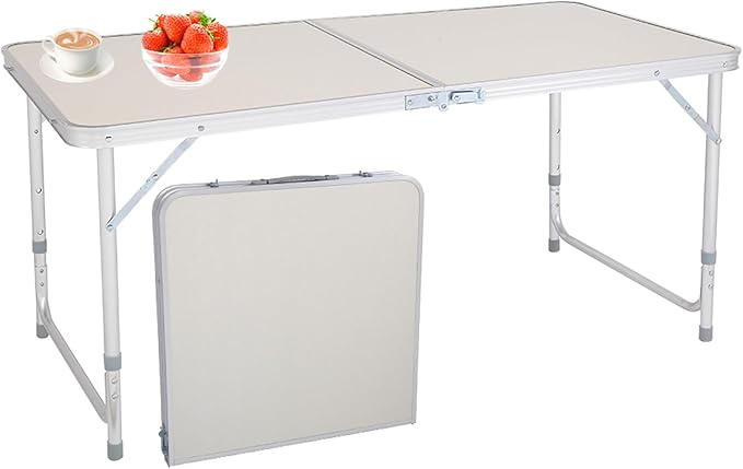 Folding Table 4 FootPortable Camping Camping with Handle3 Height AdjustableAluminium Alloy Dining Card Table Picnic Party Table for Banquet Party Dining Picnic Camp Kitchen BBQSilver 4 FT