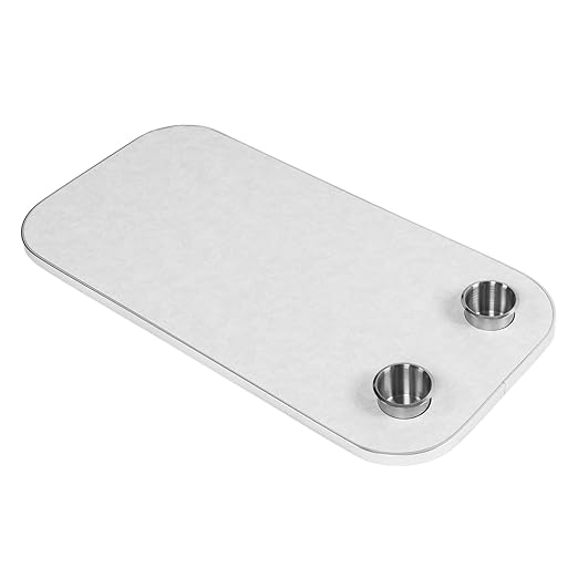 Removable Rectangular Marine RV Table Boat Table Top RV Table Top Replacement with 2 Cup Holders Aluminum Alloy Solid Wood Boat Desktop Panel for Yacht Boats (White)