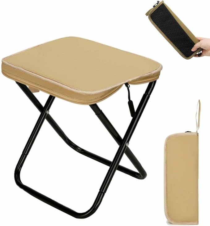 2-in-1 Outdoor Folding Chair &amp Bag Foldable Backpack Stool Portable Mini Outdoor Camping Fishing Folding Seat with Adjustable Shoulder Strapfor Hiking Picnics Outdoor Barbecue (Beige S)