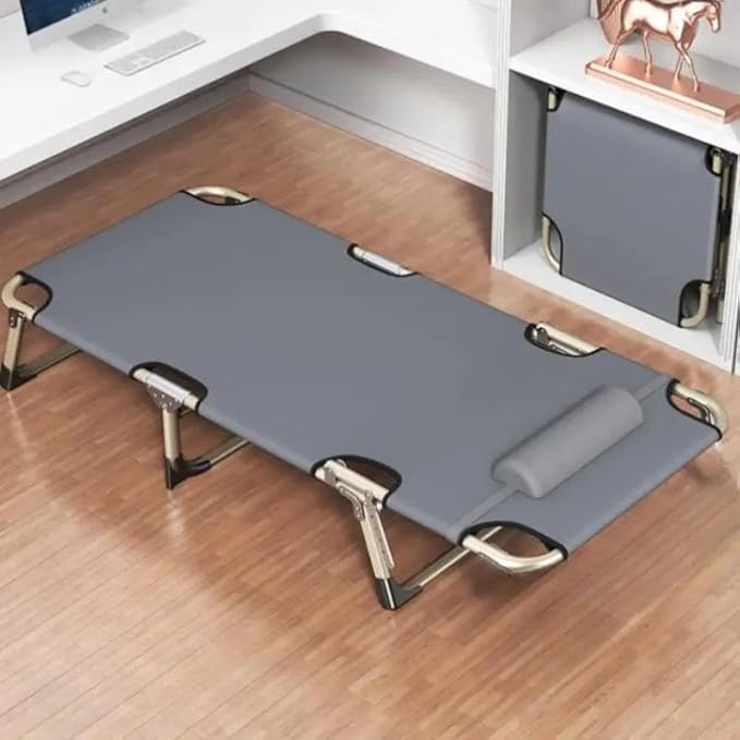 Leo IRis Portable Folding Camping Cot Oversize Adjustable 5-Position Adults Reclining Lounge Chairs with Pillow Heavy Duty Oxford Cloth 600D with Mattress (Gray - Simple Bed (No Mat))