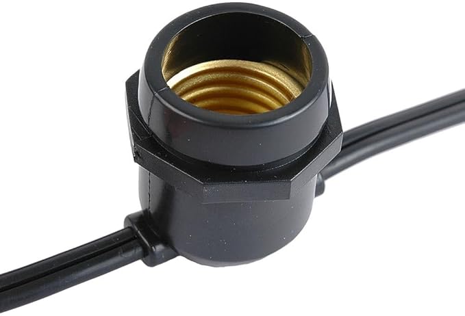 Novelty Lights 37.5 Feet Heavy Duty Light String with 25 in-Line E26 Sockets Black Wire PVC Commercial Grade Stringer 18 Spacing End-to-End Connectable No Bulbs