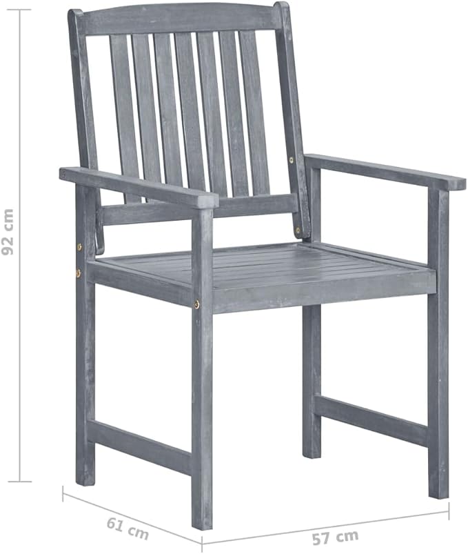 Garden Chair Set of 6 Grey Solid Acacia Wood Standard Durable Outdoor Dining Furniture with Rustic Finish for Patio Garden Balcony Weather Resistant Comfortable Seating Easy