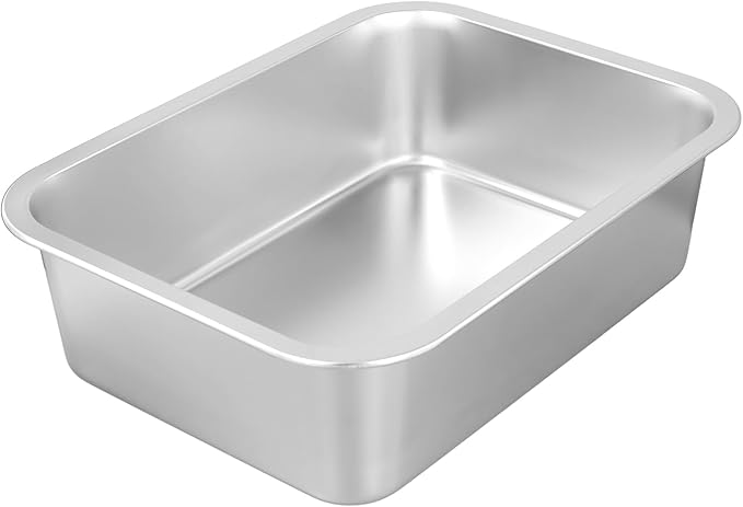 SINJEUN 4 Pack 14.1 x 10.6 x 3.9 Inches Large Rectangular Baking Pans Stainless Steel Deep Baking Pan for Baking Breads Grilling Chicken Vegetables