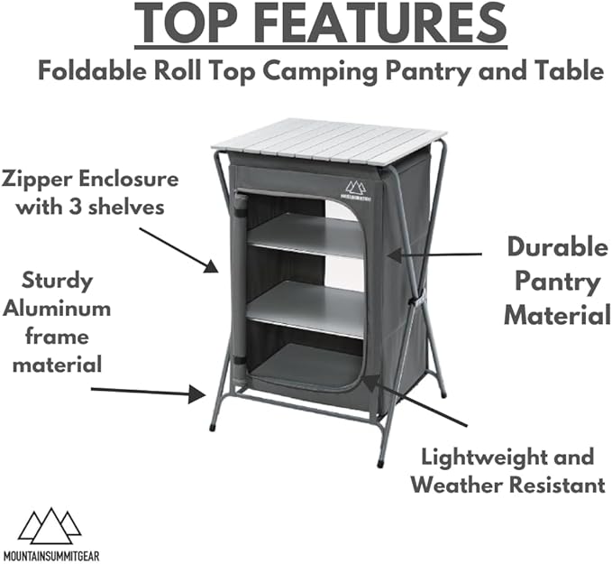 MOUNTAIN SUMMIT GEAR Foldable Roll Top Camping Pantry and Table Made by Caddis Sports