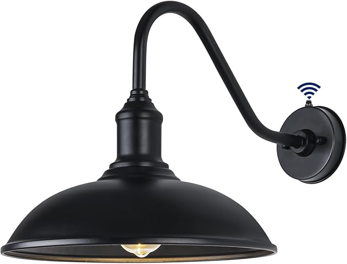 15 Inch Large Black Outdoor Gooseneck Barn Lights from Dusk to Dawn Farmhouse Barn Lights Galvanized + Painted Classic Look Suitable for Porch Garage Outdoor Lighting.