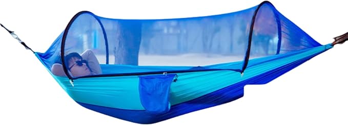 Double Camping Hammock with Mosquito Net and Carry Bag Mesh Material Green (Sky Blue Combined with Dark Blue)