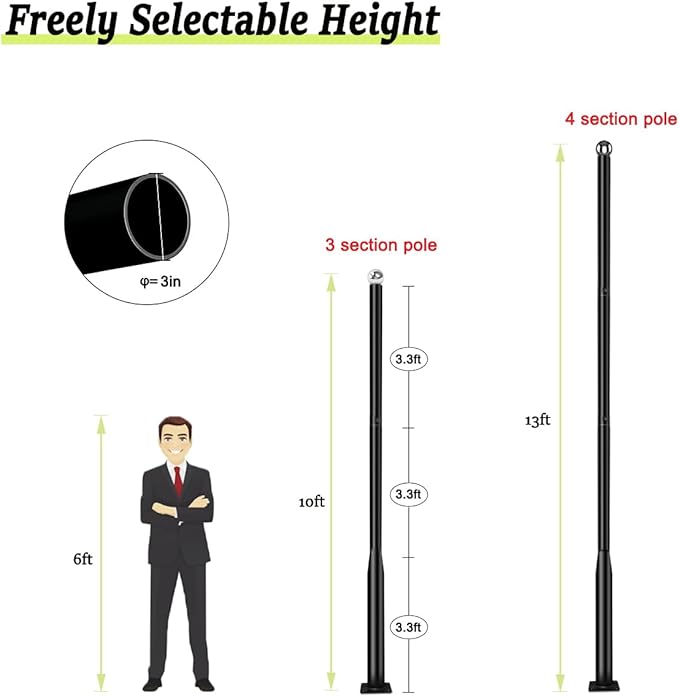 Street Light Pole 13ft Tall - Black Outdoor Adjustable Metal Street Lamp Post for Lights with Mounting Steel Anchors