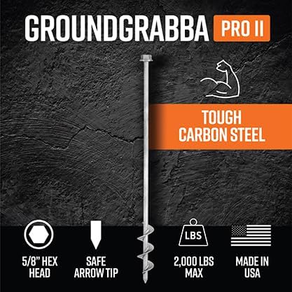 GROUNDGRABBA Screw in Tent Stake for Sand and Loose Ground | Premium Drill Driven Ground Anchor Earth Screws| 12x Pro II Stakes
