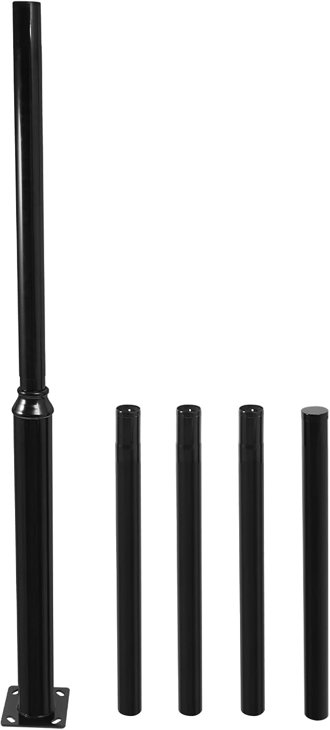 Street Light Pole Black Outdoor Galvanized Solar Street Lamp Post Split Street Lamp Post Outdoor Street Courtyard Parking Lot Lighting Post w/Mounting Rebar Cage for Street (19.7ft 114+76mm)