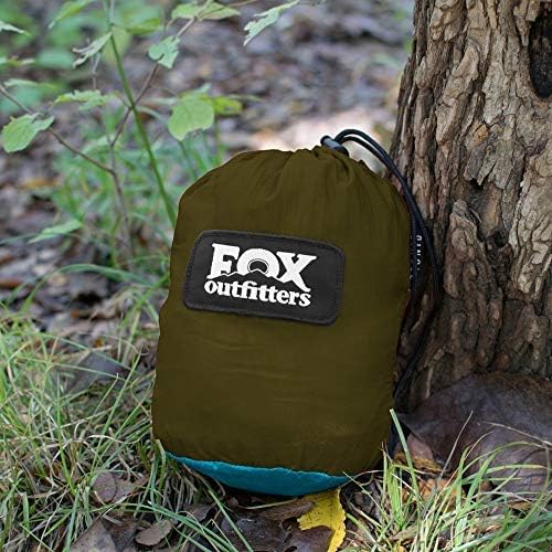 Fox Outfitters Neolite Double Camping Hammock - Lightweight Portable Nylon Parachute Hammock for Backpacking Travel Beach Yard. Hammock Straps &amp Steel Carabiners Included (Sky Blue/Bronze)