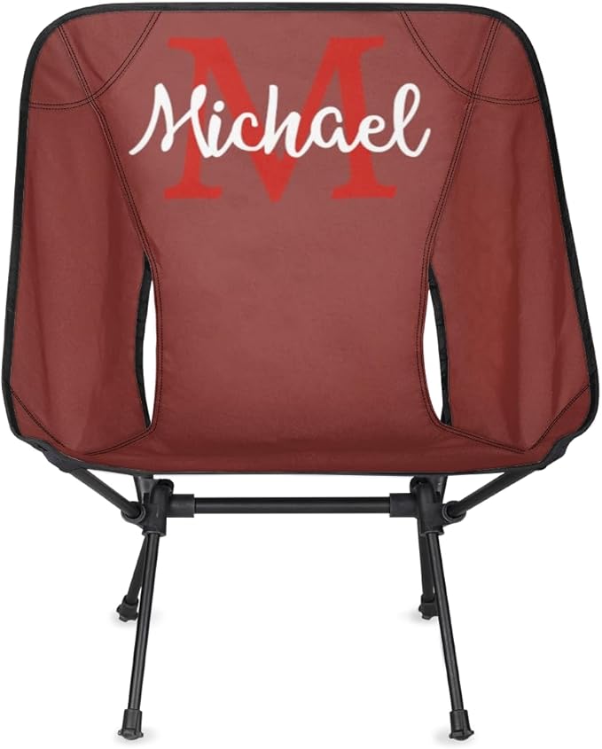 Custom Dark Red Portable Camping Chair Personalized Backpacking Chair with Name Lightweight Foldable Chairs for Hiking Beach