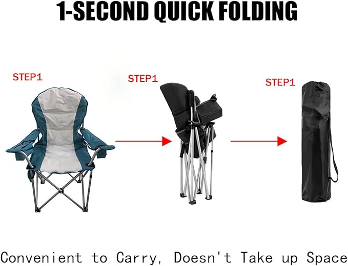 Wild Scape Oversized Folding Camping Chair Foldable Beach Chairs for Adults with Cup Holder Cooler Pocket Storage Bag Heavy Duty Portable Fishing Chair for Outdoor Garden Picnic Teal