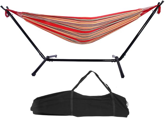 Double Hammock with Stand Double Outdoor Hammock Heavy Duty Outside Garden Yard Outdoor 330lb Capacity Free Standing Hammocks with Portable Carrying Bag for Outside Indoor Yard Camping