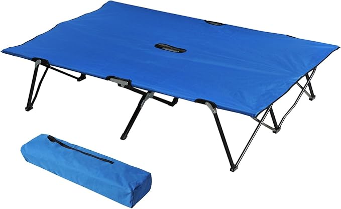 2 Person Folding Camping Cot - 50 Extra Wide Elevated Outdoor Portable Sleeping Cot with Carry Bag for Camping Beach Hiking