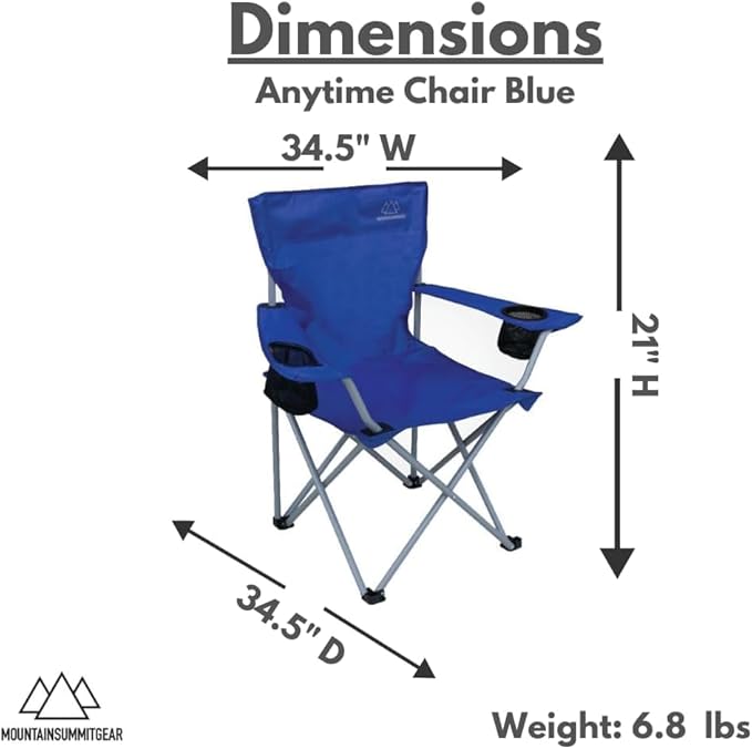 Anytime Chair for Camping Sports and The Outdoors w/Carry Bag Camping Chairs for Adults Folding Chair for Outside (by Caddis Sports) (2 Blue)