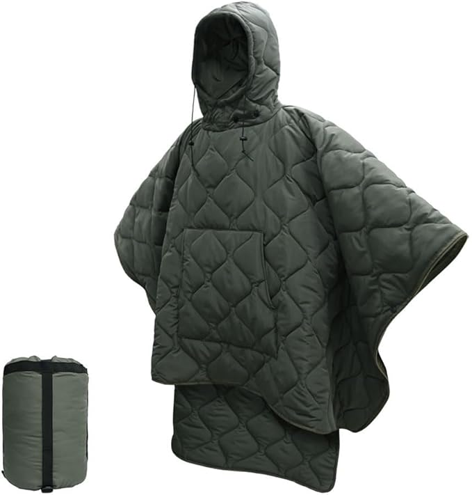 Large Waterproof Camping Blanket Wearable Poncho Liner Packable Weatherproof Warm Quilt for Outdoor HikingTravelPicnicStadiumGreen