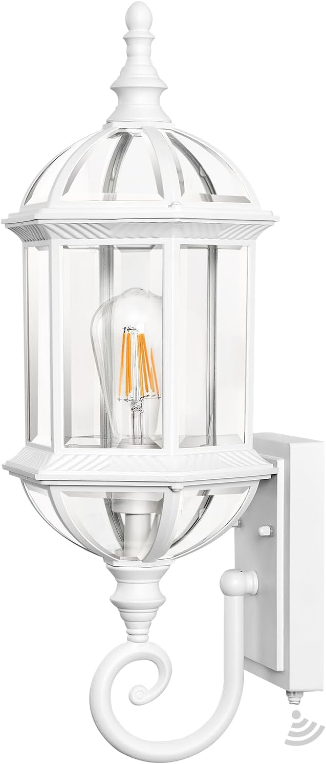 VIANIS Dusk to Dawn Porch Lights Outdoor Classic White Outdoor Wall Lights Anti-Rust Outside Lights for House with Tempered Beveled Glass Waterproof Exterior Lighting Fixtures for House Entryway