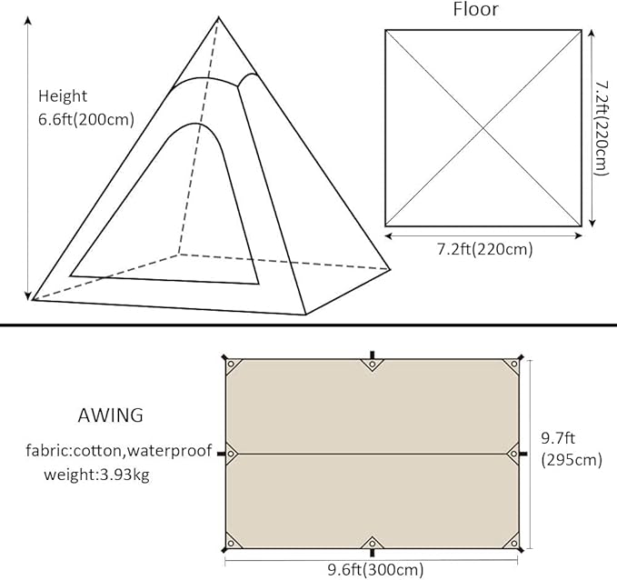 WINTENT Waterproof Cotton Canvas Teepee Tent with Stove Hole for 2-3 Persons