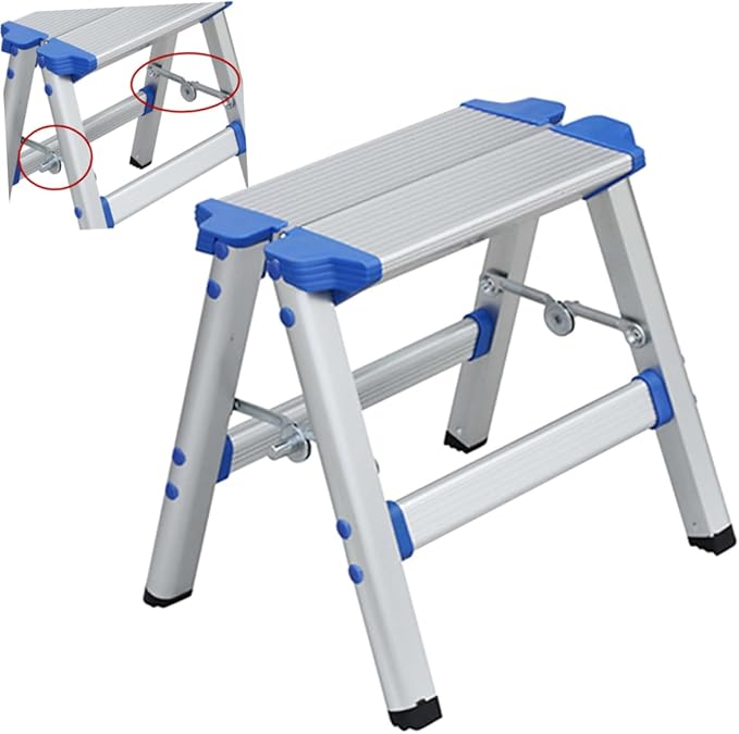 SUPVOX Household Aluminum Alloy Folding Stool Portable Step Stool Handle Dual Function Chair for Camping and Kitchen Use Lightweight and Compact Design Random Style