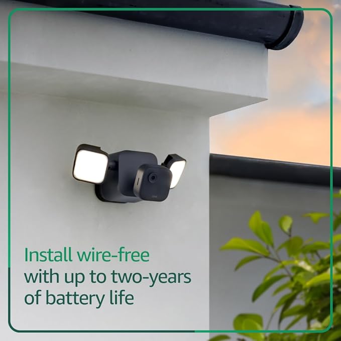 Blink Outdoor 4 Floodlight Camera — Wireless smart security camera 700 lumens two-year battery life enhanced motion detection Sync Module Core included — 1 camera system