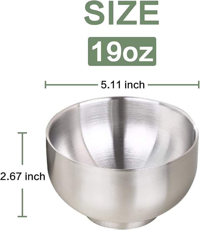 DEVICO Soup Cereal Bowls 4-Piece 19-Ounce Stainless Steel Salad Rice Dessert Serving Bowl set Matte Finish