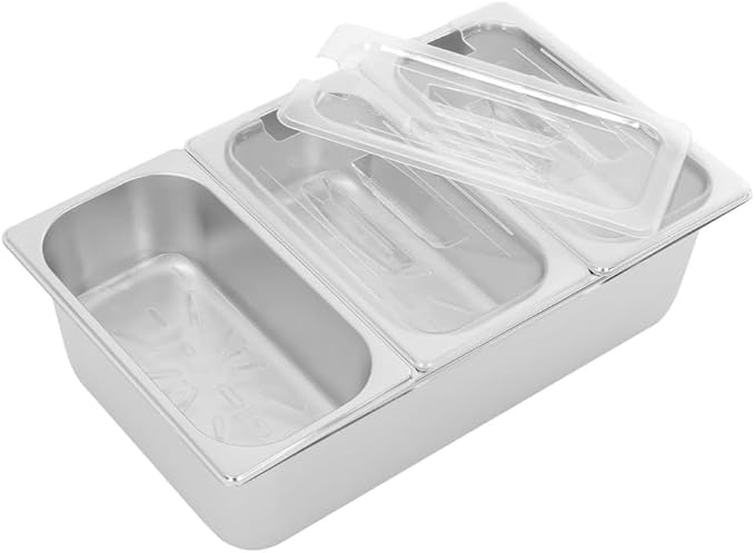 Stainless Steel Buffet Pan with Lid for Restaurant and Event Catering Rectangular Seasoning Box with 3-compartment
