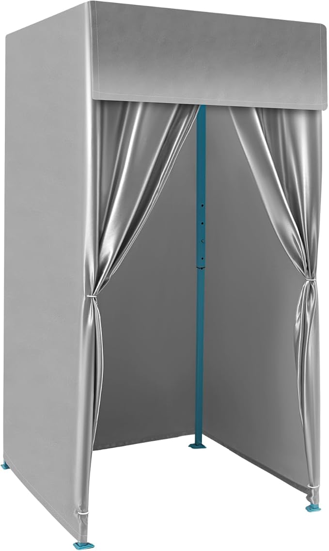 Heavy-Duty Portable Folding Fitting Room with Blackout Curtains - Large Changing Room for 3-4 People Freestanding Privacy Tent for Events Retail Stores &amp Outdoor Use Silver Gray