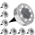 Siatom Stainless Steel Solar Ground Lights 8 Pack IP68 Waterproof Solar In-Ground Light for Outdoor Flat Landscape Lighting Garden Disc Light for Pathway Walkway and Yard - 8 Pcs (Cold White)