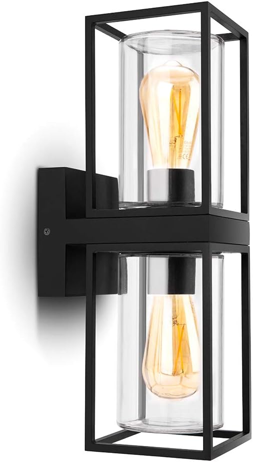 LUTEC Flair 5288804012 UP and Down Outdoor Wall Sconce Modern Black Porch Light Fixtures Exterior Light Fixtures Wall Mount Light with Clear Glass Waterproof Wall Lantern for for Garage Doorway