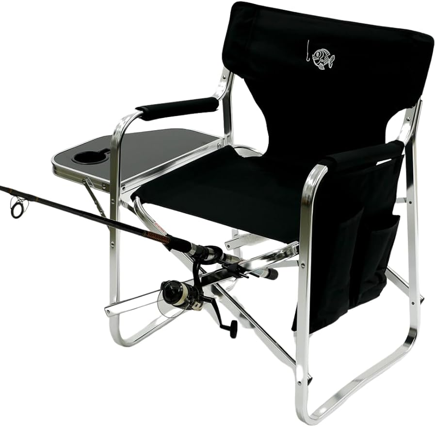 Oasis Premium Director Fishing Chair with Rod Holder - Folding Aluminum Chair