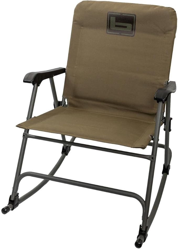 Banded Folding Rocking Chair | Lightweight Portable Weather-Resistant Extra-Wide Padded Outdoor Hunting &amp Camping Chair with Tubular Steel Frame &amp Armrests Bottomland
