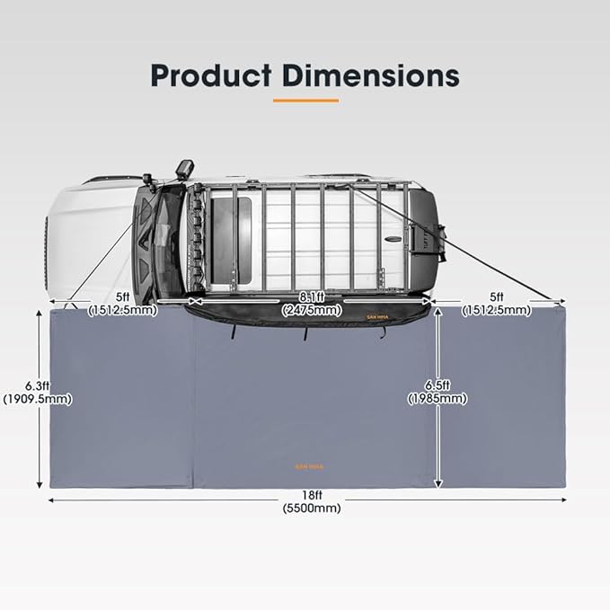 SanHima 180 Awning Free Standing Built-in LED Light - 118.4 sq.ft Shelter Karlu Frontier Car Side Waterproof UV50+ Wind Resistant Driver Passenger Side 180 Degree Vehicle Awning for SUV Van Truck
