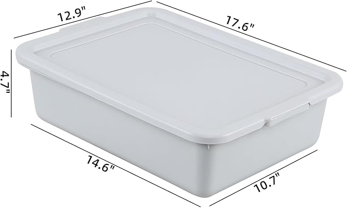 13 Liter Plastic Bus Tubs with Lids Commercial Tote Box Set of 3 Grey