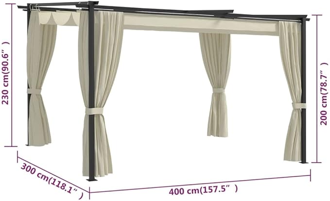 13.1'x9.8' Cream Heavy Duty Steel Gazebo with PA-Coated Canopy Roof and 2 Sidewalls for Outdoor Parties BBQs Patio Shelter Easy Assembly