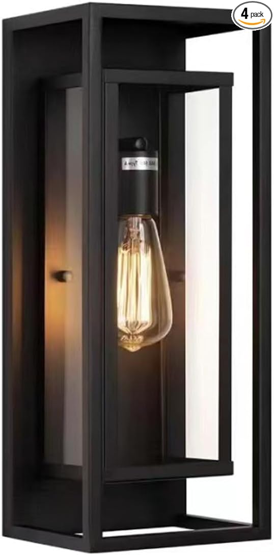 1 Pack 18 inches Outdoor Wall Lantern Light Fixture Large Black Exterior Waterproof Wall Sconce Anti-Rust Mount Porch Light with Clear GlassE26 Socket
