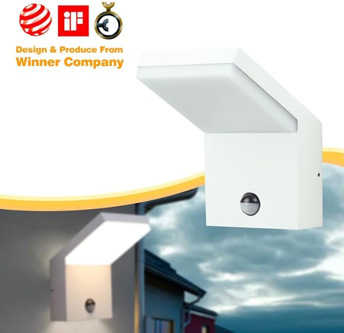 Motion Sensor Outdoor Wall Light LED Bright Wall Mount Lamp Modern White Wall Sconce Lighting Fixture Aluminum Lights for Porch Front Door Garden Yard Patio