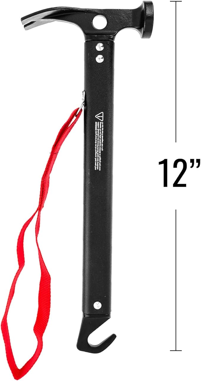 ASR Outdoor 13oz Carbon Steel Camping Hammer with Tent Stake Puller Hand Tool 12 Inch