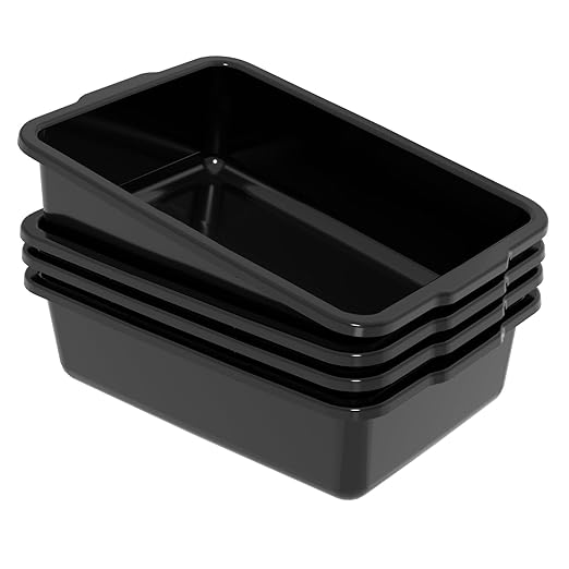 4 Pack Large Commercial Bus Boxes 35 L Plastic Utility Bus Tote Black