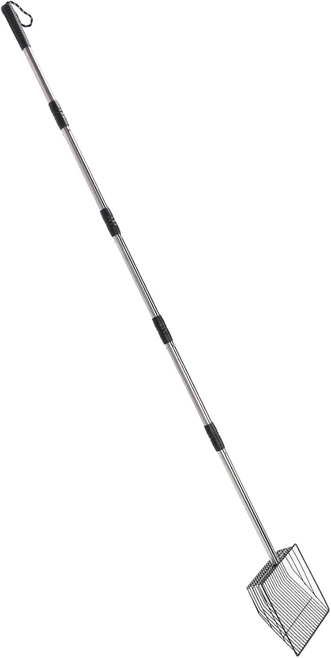 Extended Handle Litter Scoop Stainless Steel 20x20x6cm Non Stick Heavy Duty Poop Shovel - Expandable Handle Ergonomic Design for Livestock and Poultry Care