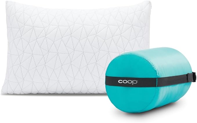 Coop Home Goods Original Travel and Camping Adjustable Pillow Small Camping Pillow with Compressible Stuff Sack Medium-Firm Memory Foam with Lulltra Washable Cover CertiPUR-US Certified (19x13)