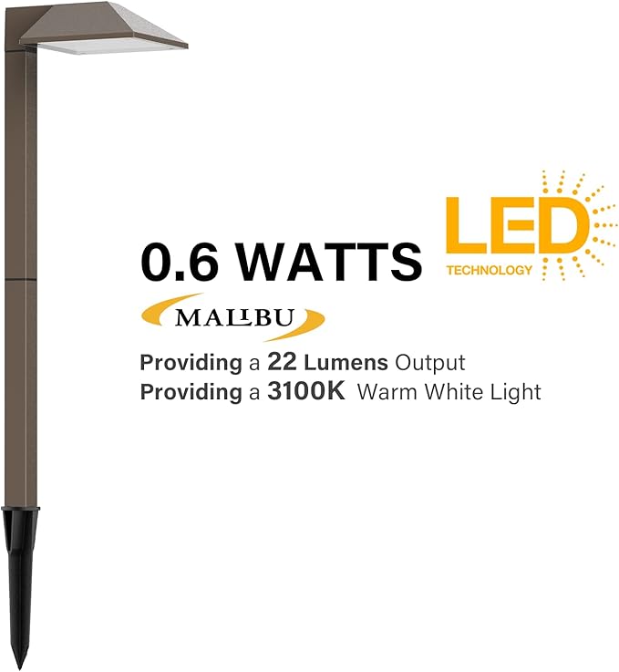 Malibu Outdoor Landscape Lighting Low Voltage Led Pathway Light 22 Lumen Floodlight 12V Warm White Garden Light for Driveway Yard Lawn Equinox 2101-01
