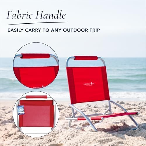 Caribbean Joe Folding Beach Chair 1 Position Lightweight and Portable Foldable Outdoor Camping Chair Red