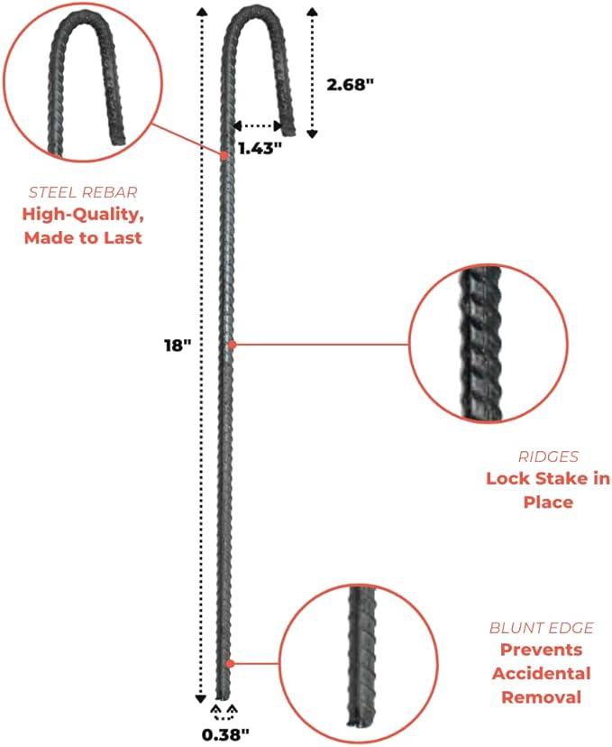 Deerbusters 18in Rebar Ground Stakes - Heavy Duty J Hook (16 Pack)